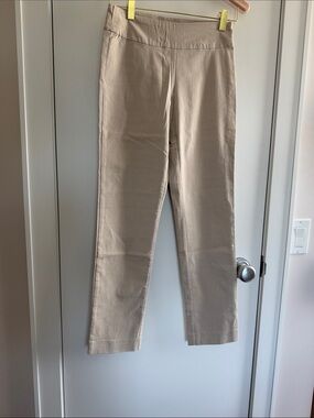 Krazy Larry Women Pull On Ankle Pants Size 0 Khaki Beige Stretch Tummy Control